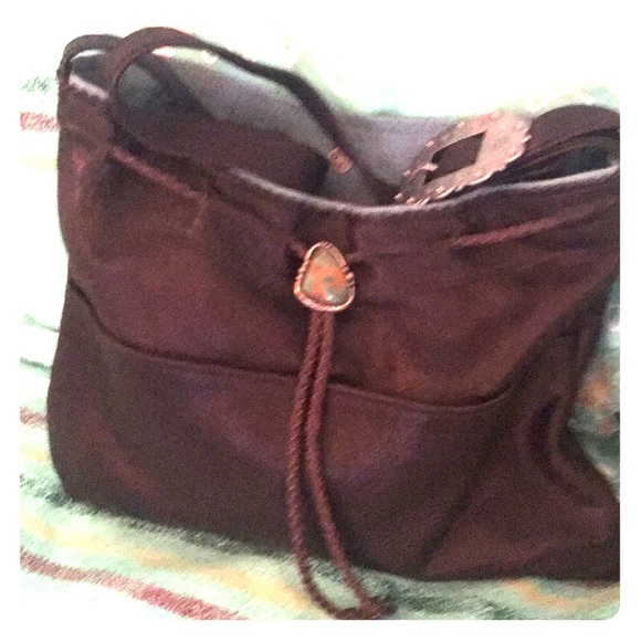 Leather & real turquoise stone boho satchel - Picture 1 of 8